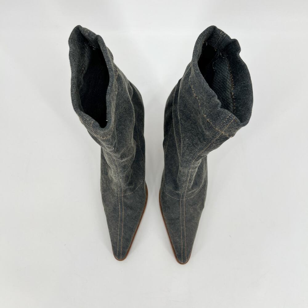 Vintage Bebe Mid Calf Stiletto Boots Womens 6M Gray Stretch Denim Pointed Toe - Picture 3 of 10